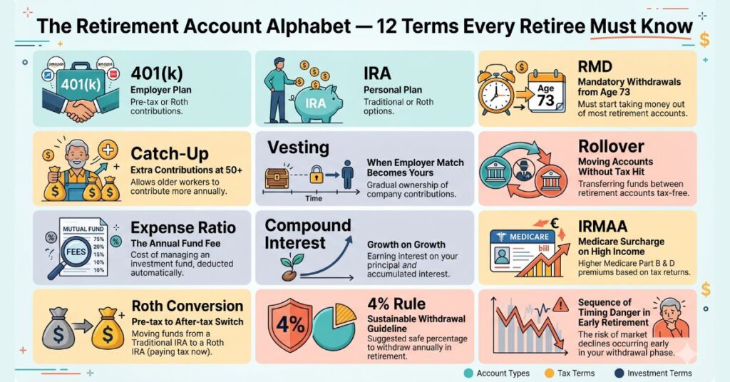 the retirement account alphabet — 12 terms every retiree must know