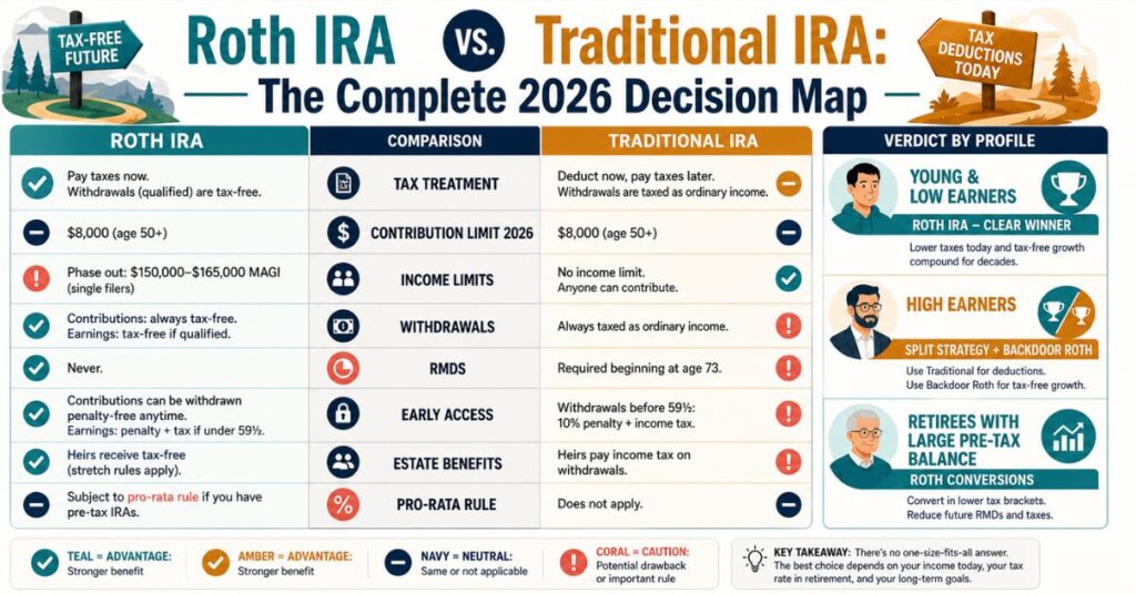 Roth IRA vs Traditional IRA: Which One Wins in 2026? Roth IRA vs. Traditional IRA - The Complete 2026 Decision Map